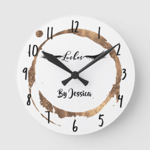 Relógio Redondo Cílios Modern Glam Bronze Glitter Gold Stain Salão