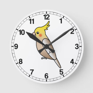 Relógio Redondo Cinnamon Cartoon Cockatiel Parrot Bird
