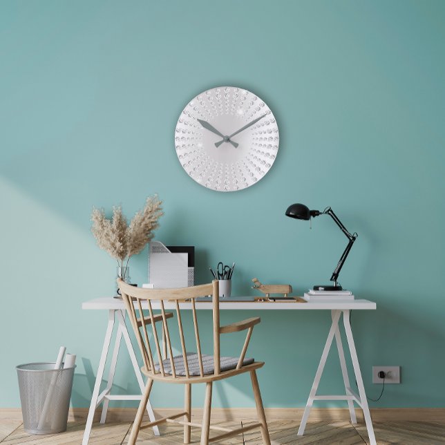 Relógio Redondo Cinza de prata Ombre Gem Crystal Diamond White (Silver Gray Ombre Gem Crystal Diamond White Round Clock)
