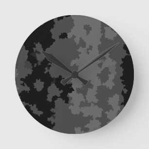 Relógio Redondo Cinza Preto Padrão Abstrato Irregular Design