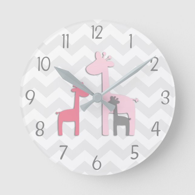 Relógio Redondo Cinza rosa Girafa Wall Clock (Frente)