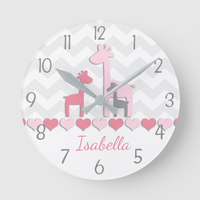 Relógio Redondo Cinza rosa Girafa Wall Clock (Frente)