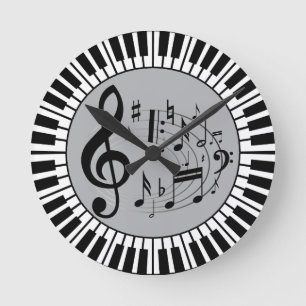 Relógio Redondo Circular Piano Keys And Music Notes