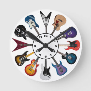 Relógio Redondo Círculo de Guitarra Elétrica Branco