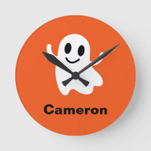 Relógio Redondo Círculo Laranja Fora Sorrindo Fantasma do Hallowee