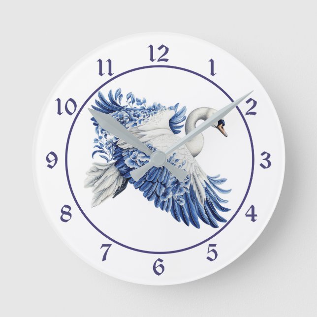Relógio Redondo Cisne Floral Flying Blue (Frente)