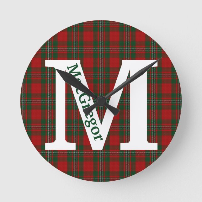 Relógio Redondo Clan MacGregor Tartan Xadrez Personalizada (Frente)