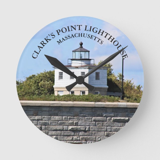 Relógio Redondo Clarks Point Lighthouse Massachusetts Wall Clock (Frente)