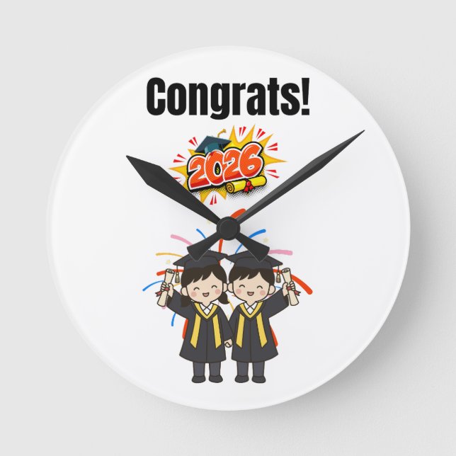 Relógio Redondo Class of 2026 Graduation Celebration (Frente)