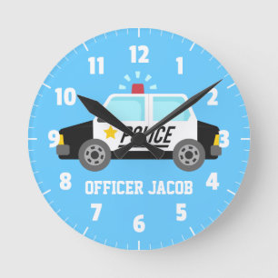 Relógio Redondo Classic Police Car with Siren For Boys Room