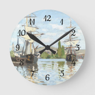 Relógio Redondo Claude Monet. Navios a voar no Sena em Rouen