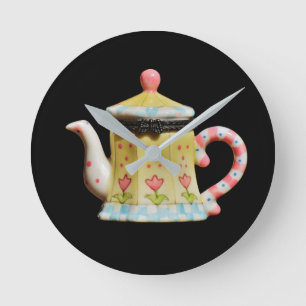 Relógio Redondo clock, medium,  round, image, teapot, design
