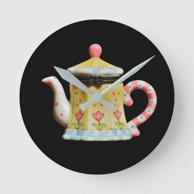 Relógio Redondo clock, medium,  round, image, teapot, design (Frente)