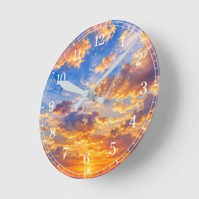 Relógio Redondo Clouds Wall Clock — Sky-Inspired Design (Ângulo)