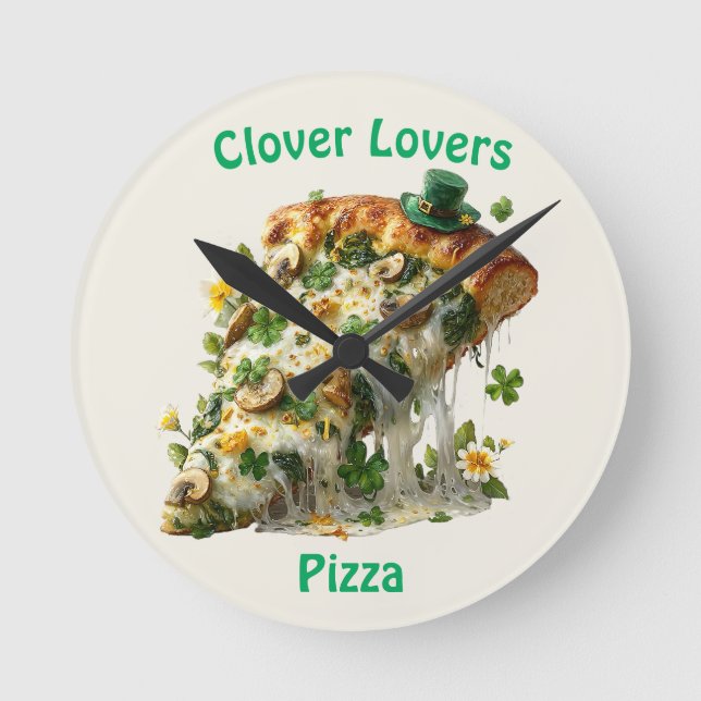 Relógio Redondo Clover Lovers Pizza St. Patrick’s Day (Frente)