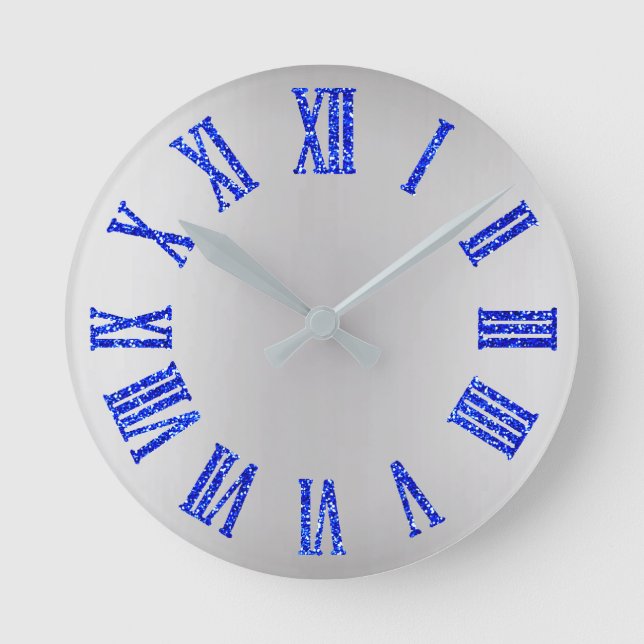 Relógio Redondo Cobalt BlueGlitter Cinza Prateada Mínimo Preto (Frente)