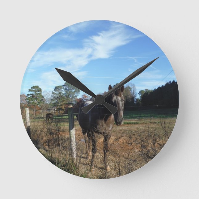 Relógio Redondo Coco e cavalo castanho creme (Frente)