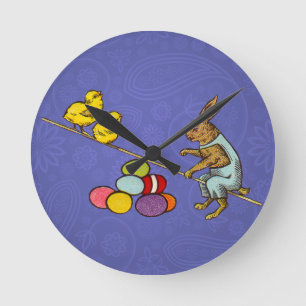 Relógio Redondo Coelhinho da Páscoa do vintage com pintinhos e