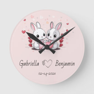 Relógio Redondo Coelho de Cartoon Bonito Amadurece Dia do Namorado