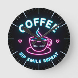 Relógio Redondo ☕ Coffeecore Coffee Meme Sip Smile Repetir