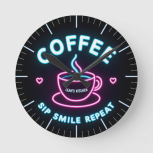 Relógio Redondo ☕ Coffeecore Coffee Meme Sip Smile Repetir