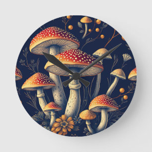 Relógio Redondo Cogumelo Amanita Muscaria Escuro Floresta