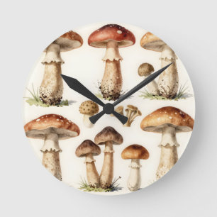 Relógio Redondo Cogumelo Fungo Botânico Antigo Toadstool