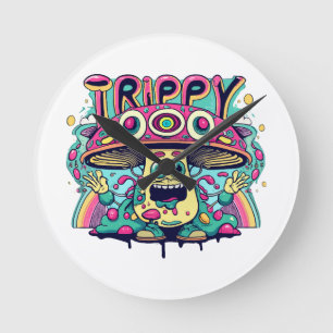 Relógio Redondo Cogumelo Trippy Feliz