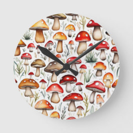 Relógio Redondo Cogumelos brancos folhas design