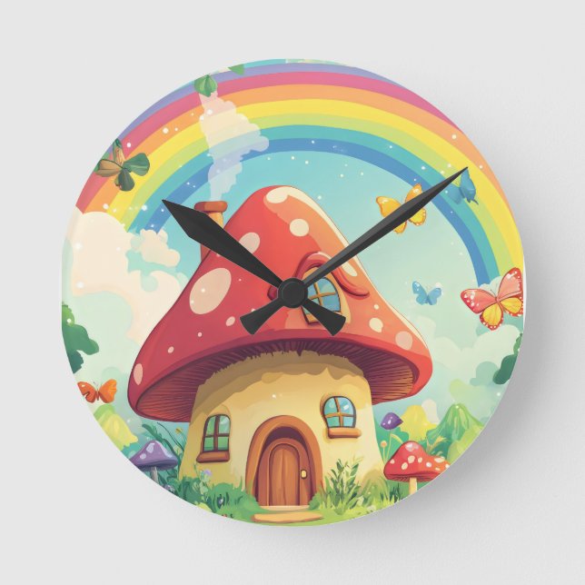 Relógio Redondo Cogumelos e arco-íris 10 (Frente)