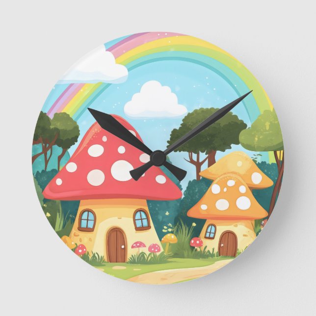 Relógio Redondo Cogumelos e arco-íris 15 (Frente)