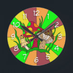 Relógio Redondo Cogumelos Magos Retroativos<br><div class="desc">Magic Mushroom Retro estilo vintage pop art.</div>