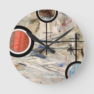 Relógio Redondo colagem da arte abstracta, meios mistos e aguarela