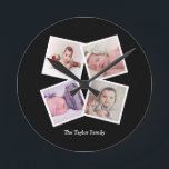 Relógio Redondo Colagem de 4 fotos personalizada<br><div class="desc">Pulso de disparo de parede personalizado colagem do modelo de 4 fotos. adicione simplesmente seus próprios fotografias e texto a este pulso de disparo de Grande Muralha. fácil personalizar. pulso de disparo customizável do modelo da foto de Ricaso - presente-ideias perfeitas</div>