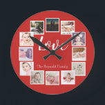 Relógio Redondo Colagem de Fotos 12 Vermelho Personalizado<br><div class="desc">12 Colagem de Fotos Relógio personalizado de Modelo vermelho de parede ...  simplesmente adicione suas próprias fotografias e texto a este relógio de excelente ...  fácil de personalizar ...  relógio personalizável de modelo de foto de Ricaso - ideias-presentes perfeitas</div>