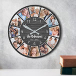Relógio Redondo Colagem de Fotos Personalizada da Família de Madei<br><div class="desc">Crie facilmente suas próprias tábuas pretas de madeira pretas personalizadas,  elegantes relógios de parede,  com suas fotos personalizadas,  seu nome de família e seu ano estabelecido. Para obter os melhores resultados,  recorte as imagens para o quadrado - com o ponto de foco no centro - antes de carregar.</div>