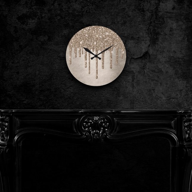 Relógio Redondo Coletor de Taupe | Garoa Dourada de champanhe (Criador carregado)