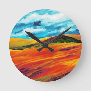 Relógio Redondo Colinas Vermelhas Amarelas