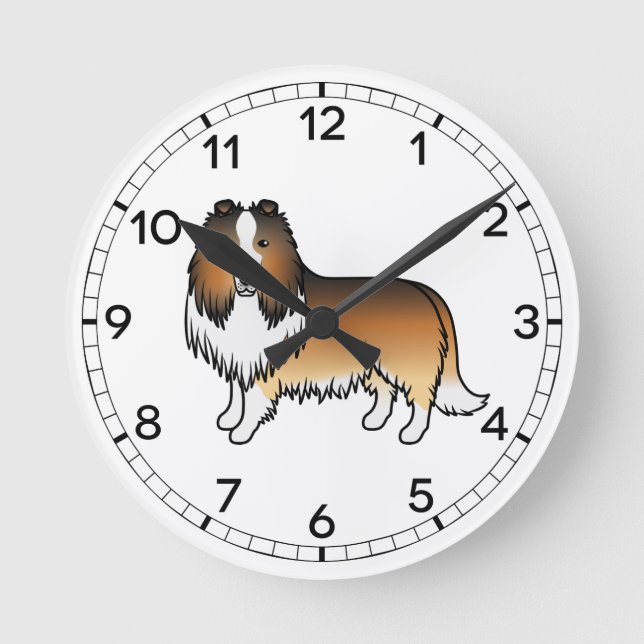 Relógio Redondo Collie Áspero Sable Cachorro de Desenho Animado Fo (Frente)