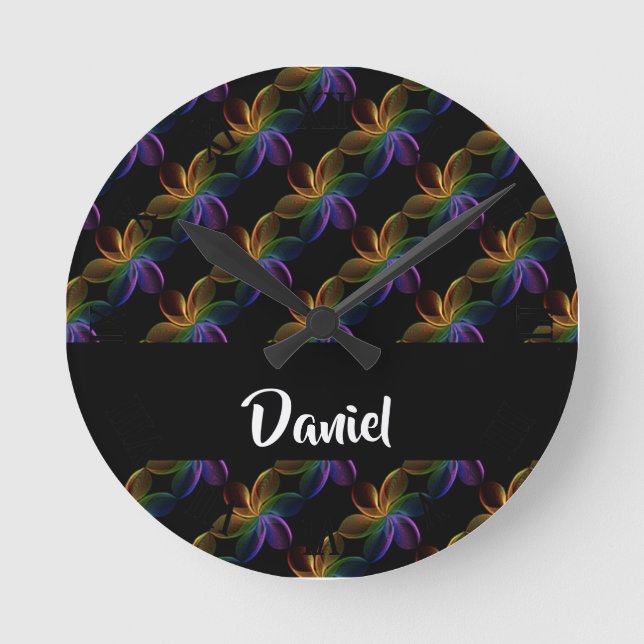 Relógio Redondo Colorful floral print on black (Frente)