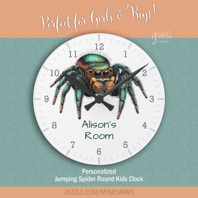 Relógio Redondo Colorful Jumping Spider Kid's Room  (Colorful Jumping Spider Kid's Room Round Clock)