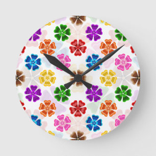 Relógio Redondo Colorido Design de Flores de Arco-Íris Retro Branc