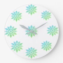 Relógio redondo com floco de neve verde azul