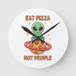 Relógio Redondo Coma pizza não pessoas