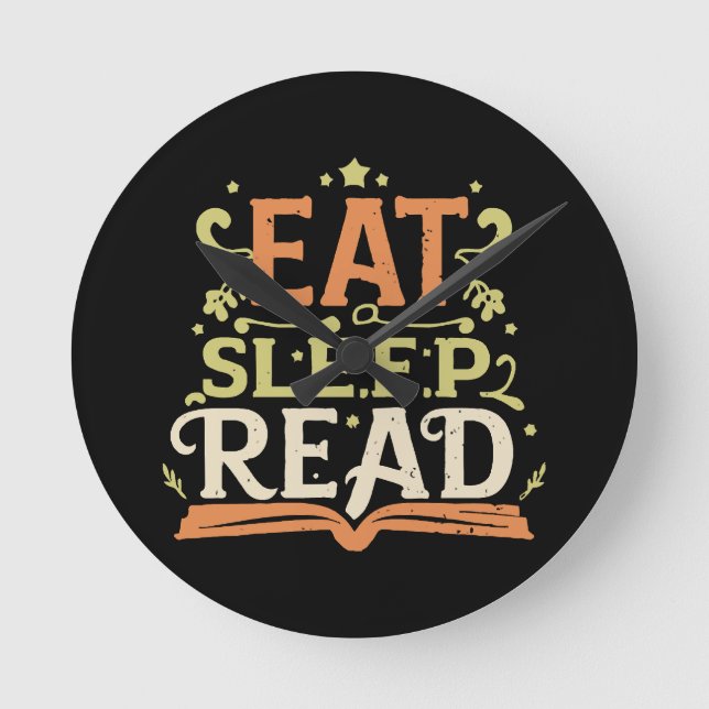 Relógio Redondo Comer Dormir Ler, Leitura Divertida (Frente)