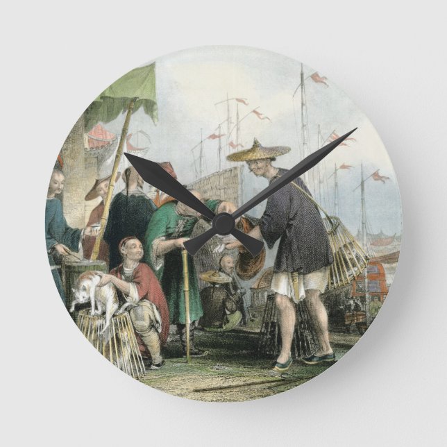 Relógio Redondo Comerciantes de Gatos Chineses, da China em uma Sé (Frente)