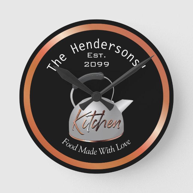 Relógio Redondo Comida De Cozinha De Cobre Feita Com Amor (Frente)