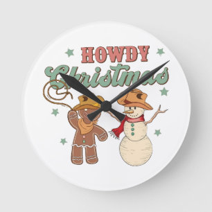 Relógio Redondo Como está o Natal Groovy Cowboy Boneco de Neve Oci