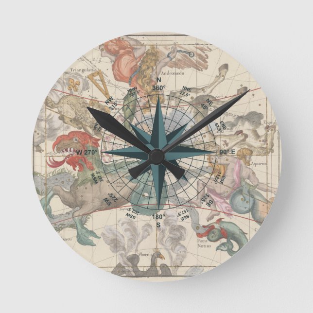 Relógio Redondo Compass em um Mapa Antigo (Frente)