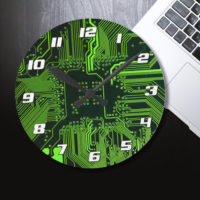 Relógio Redondo Conselho de Circuito Eletrônico Verde de Nerd Extr (Criador carregado)